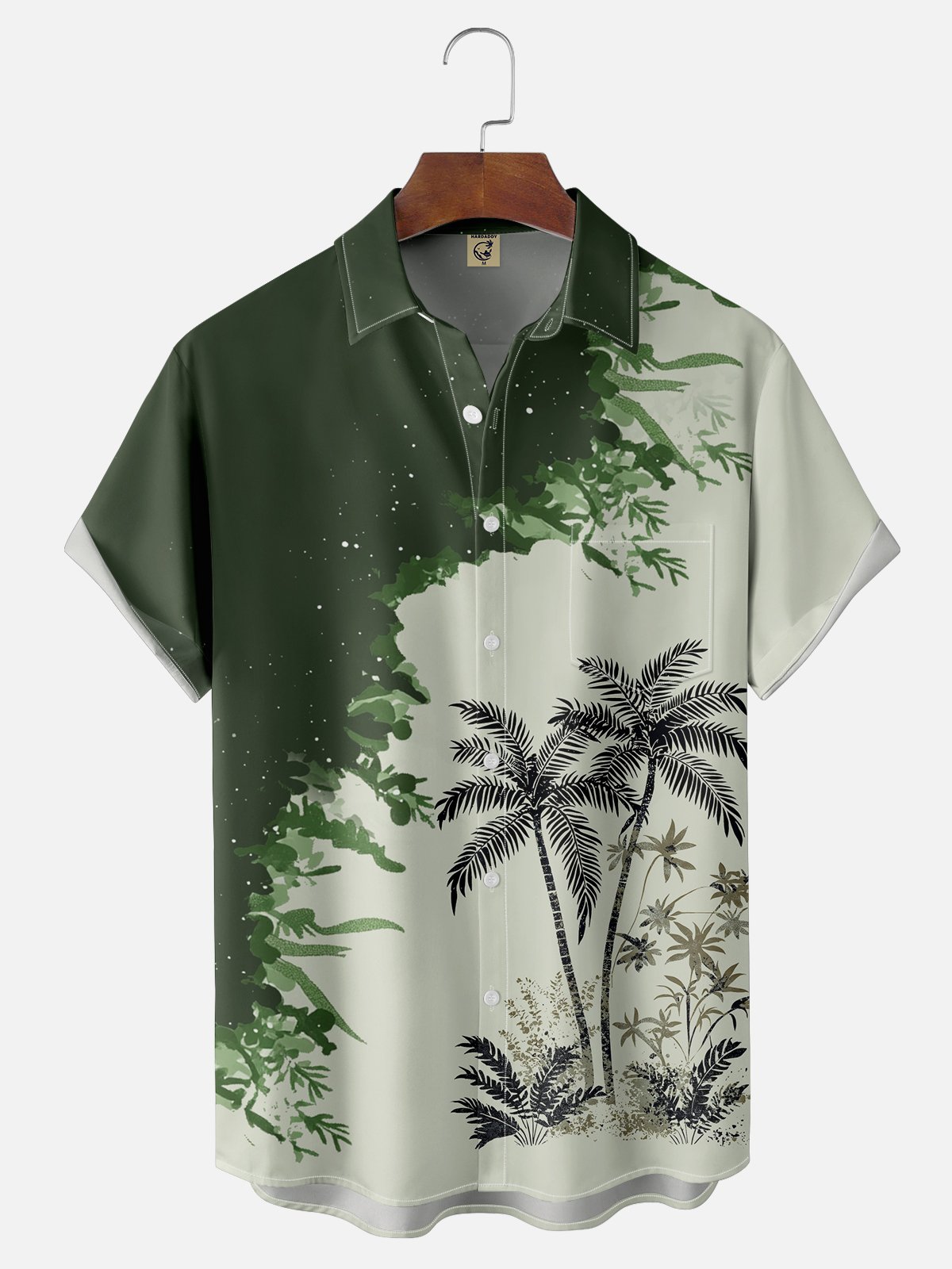 Moisture-wicking Tropical Palm Tree Chest Pocket Hawaiian Shirt