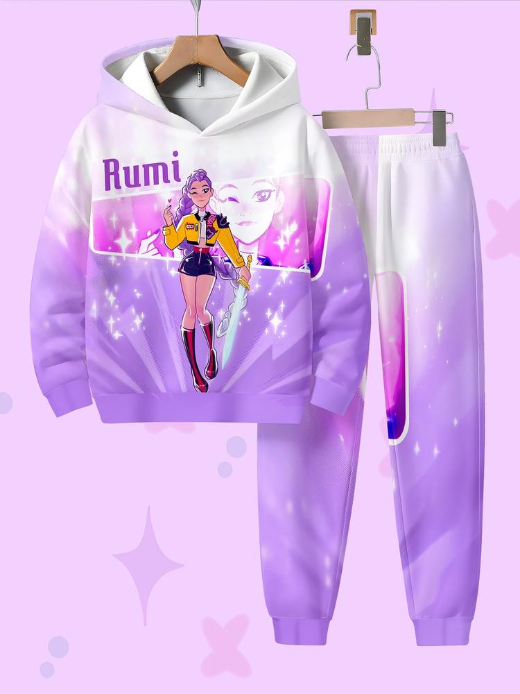 Girls' Hooded Sweatshirt Set, Cute Casual Spring & Fall Wear, Perfect Gift for Birthdays, Warm and Comfortable Fabric