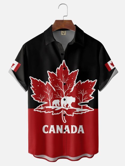 Moisture Wicking Canada Day Maple Bear Chest Pocke Holiday Hawaiian Shirt