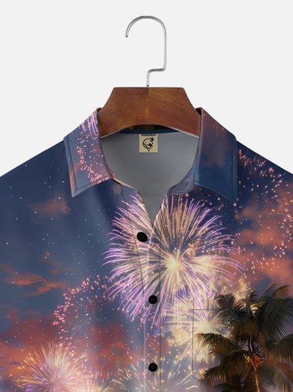 Moisture-wicking Coconut Tree Beach Chest Pocket Hawaiian Shirt
