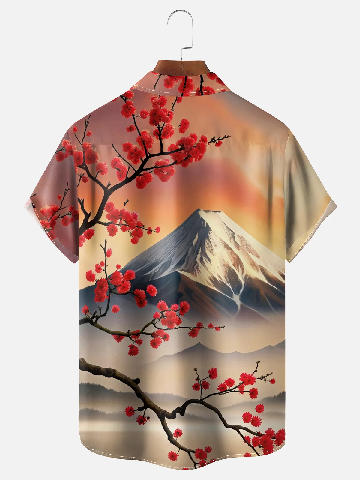Moisture Wicking Japan Mount Fuji Cherry Blossom Chest Pocket Hawaiian Shirt