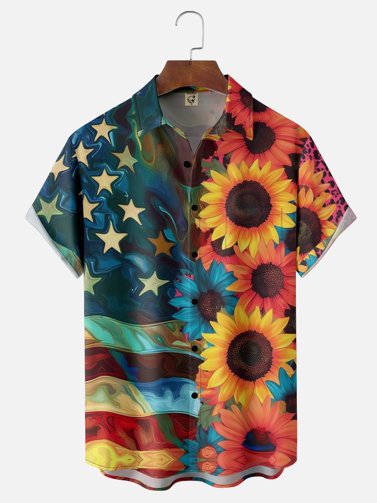 Moisture-wicking American Independence Day Memorial Day Sunflower Chest Pocket Casual Shirt