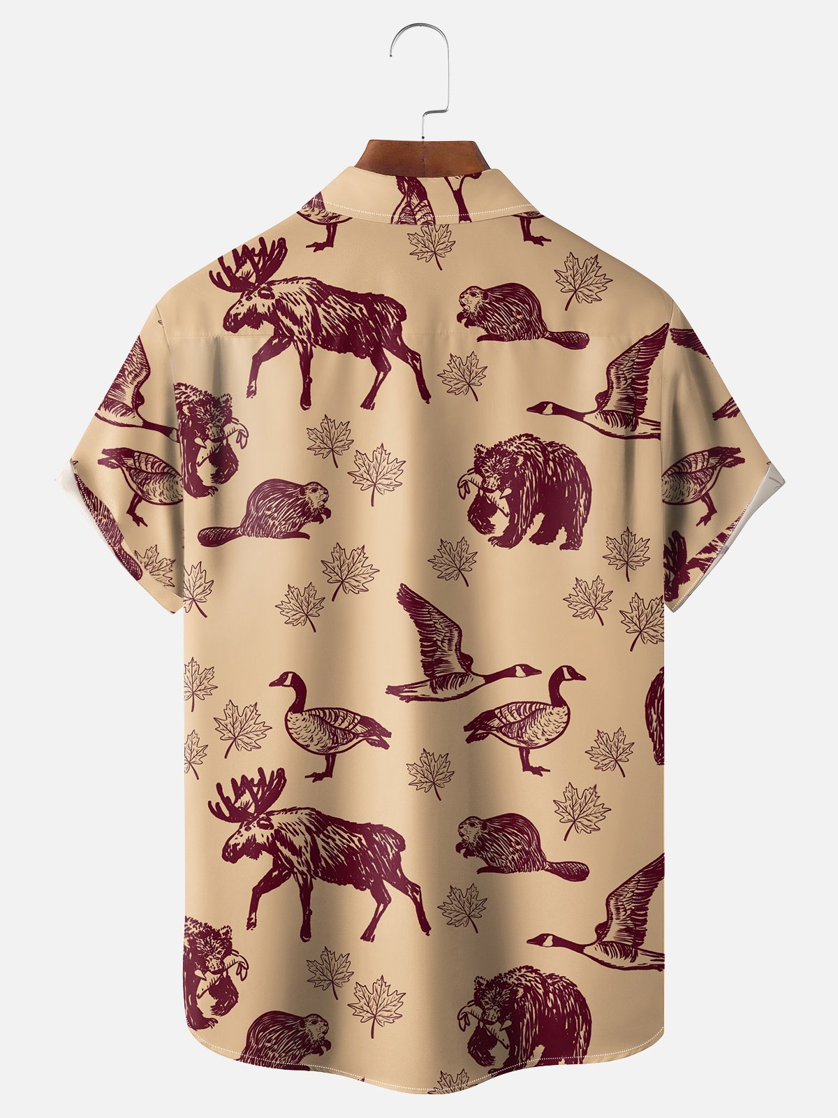 Moisture-wicking Canada Day Animal Maple Leaf Chest Pocket Hawaiian Shirt