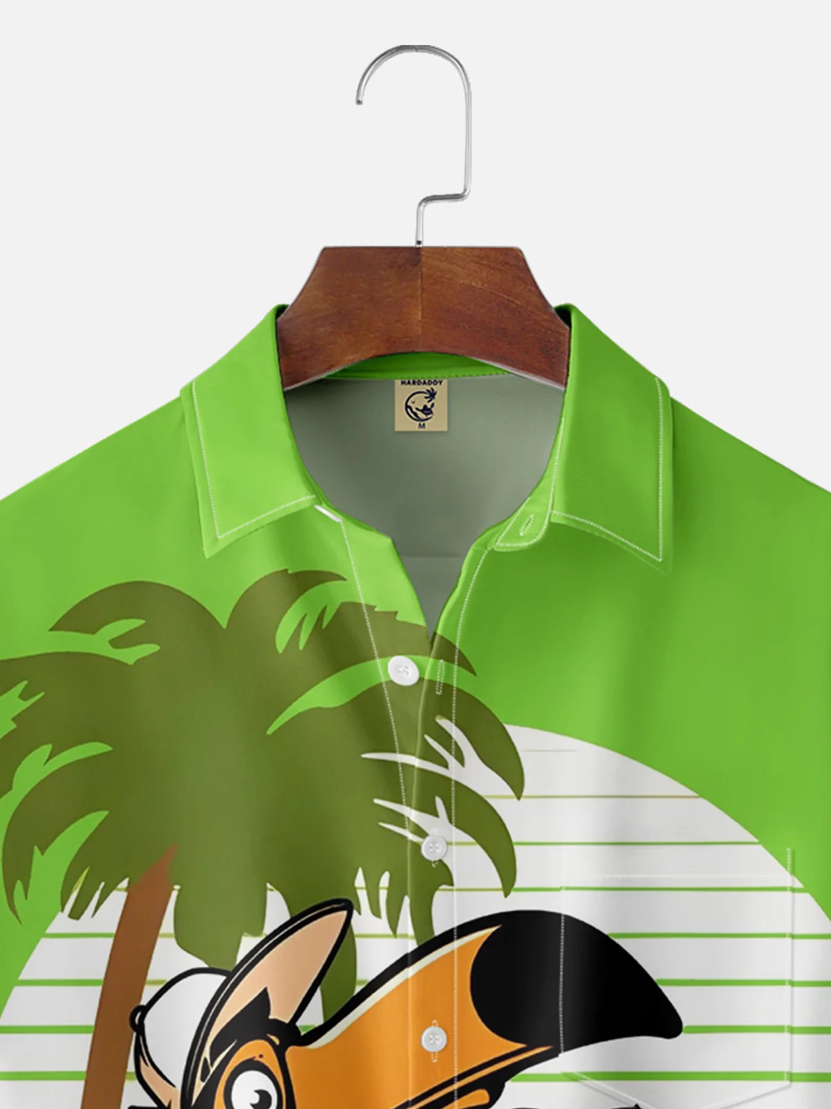 Moisture-wicking Breathable Palm Tree Toucan Parrot Chest Pocket Hawaiian Shirt