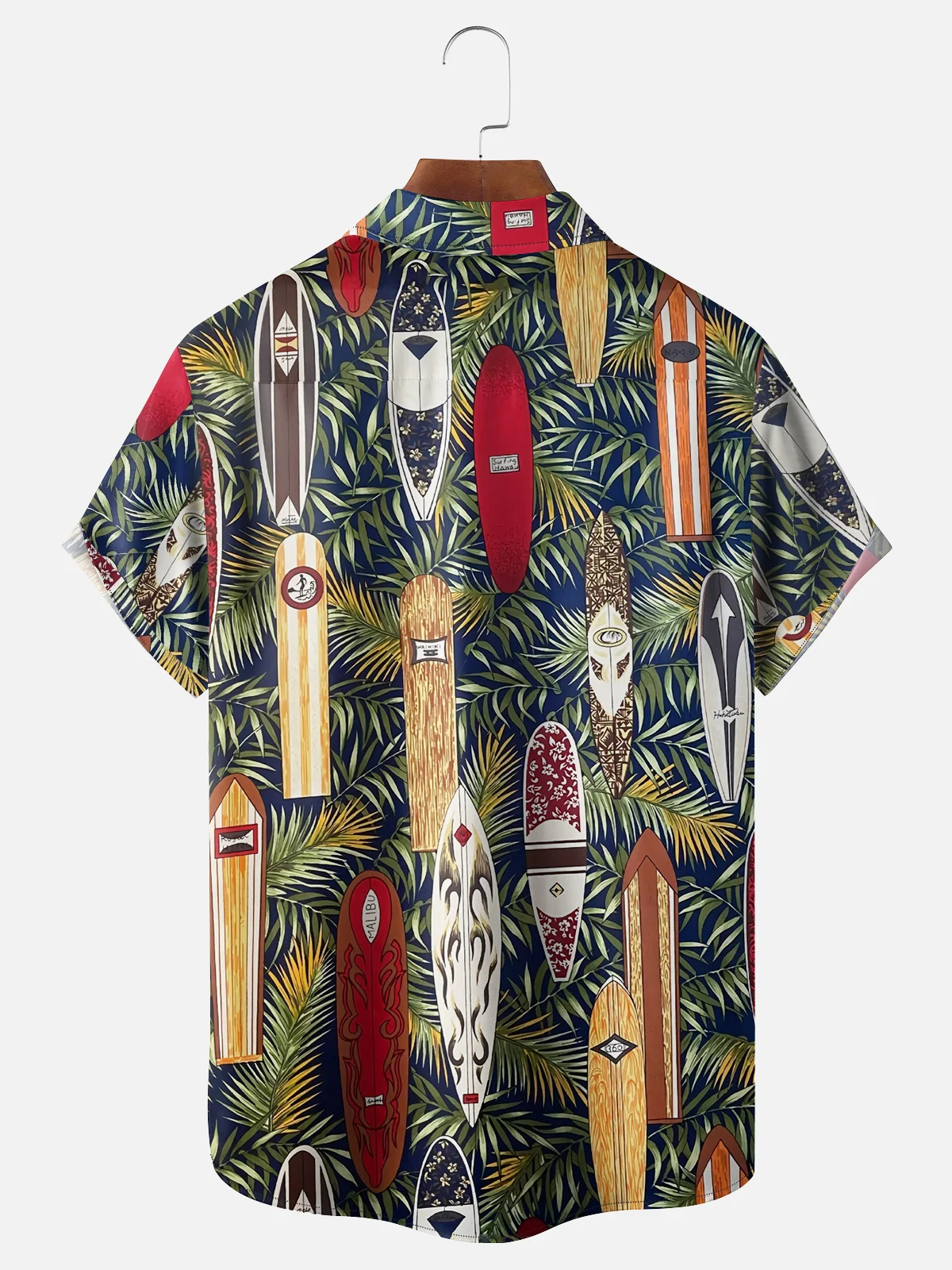Moisture-wicking Surfboard Palm Leaves Chest Pocket Hawaiian Shirt
