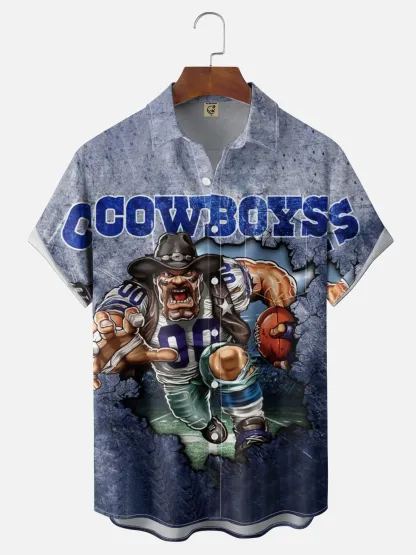 Moisture Wickin Cowboys Football Chest Pocket Holiday Hawaiian Shirt