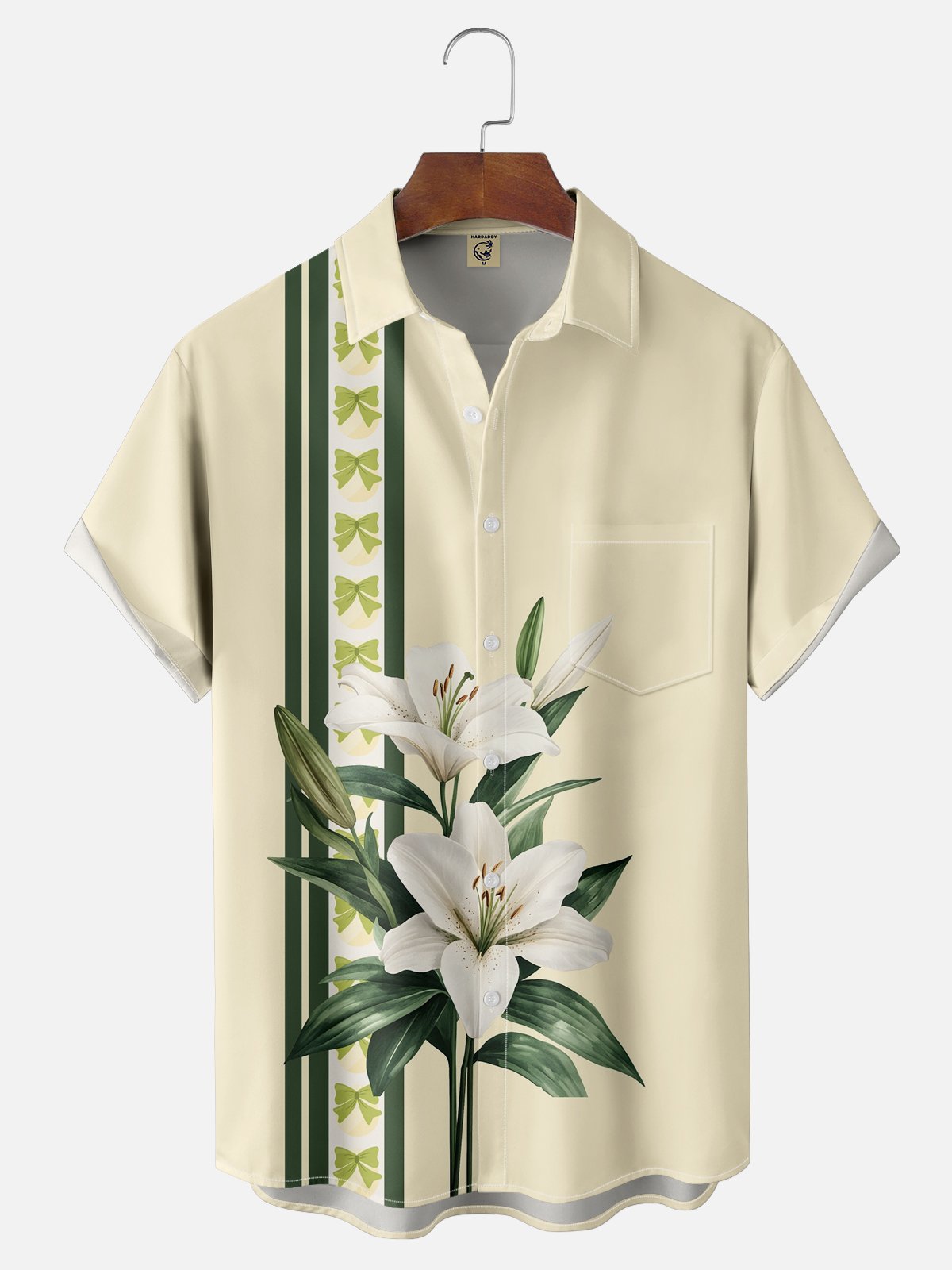 Moisture-wicking Lily Floral Chest Pocket Bowling Shirt