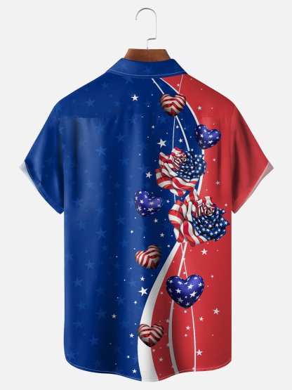 Moisture Wicking American Flag Patriotic Chest Pocket Hawaiian Shirt