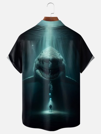 Moisture-wicking Shark Chest Pocket Hawaiian Shirt