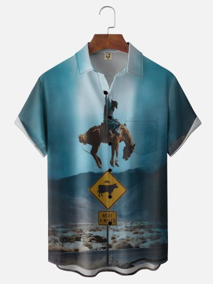 Moisture Wicking Western Cowboy Chest Pocke Holiday Hawaiian Shirt