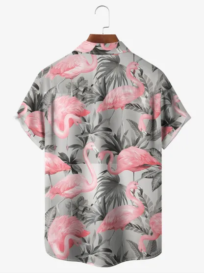 Men's Printed Casual Breathable Flamigo Short Sleeve Hawaiian Shirt