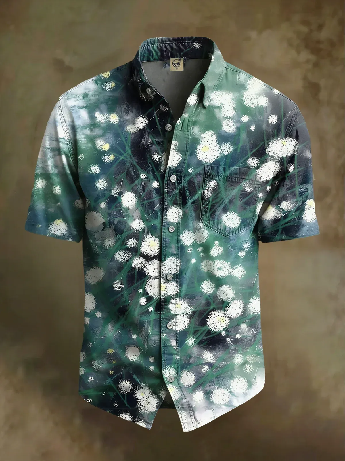 Moisture Wicking  Abstract Gradient Floral Botanical Print and Chest Pocket Holiday Hawaiian Shirt