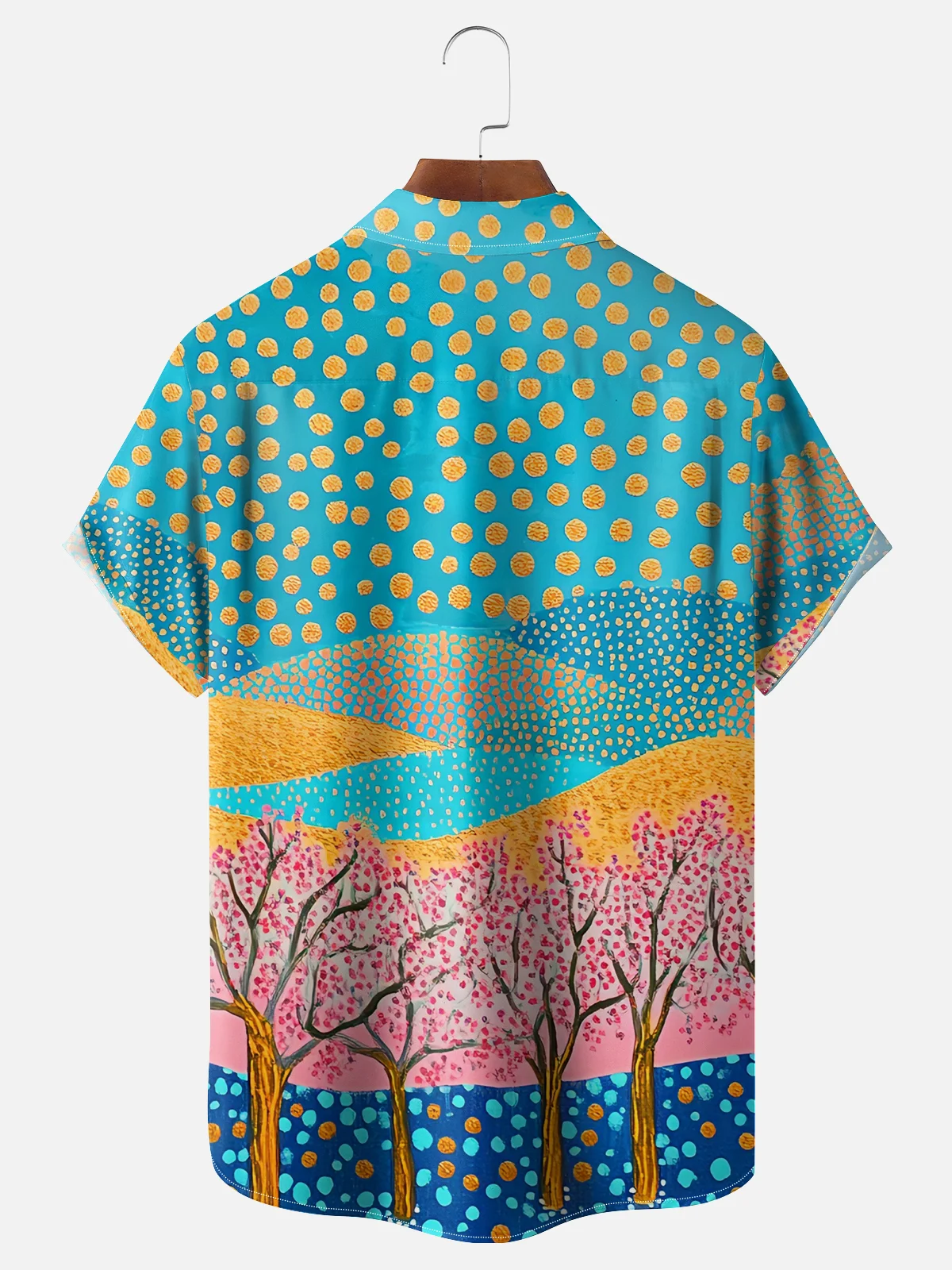 Artist Neika Landscape Cherry Blossom Tree Chest Pocket Hawaiian Shirt