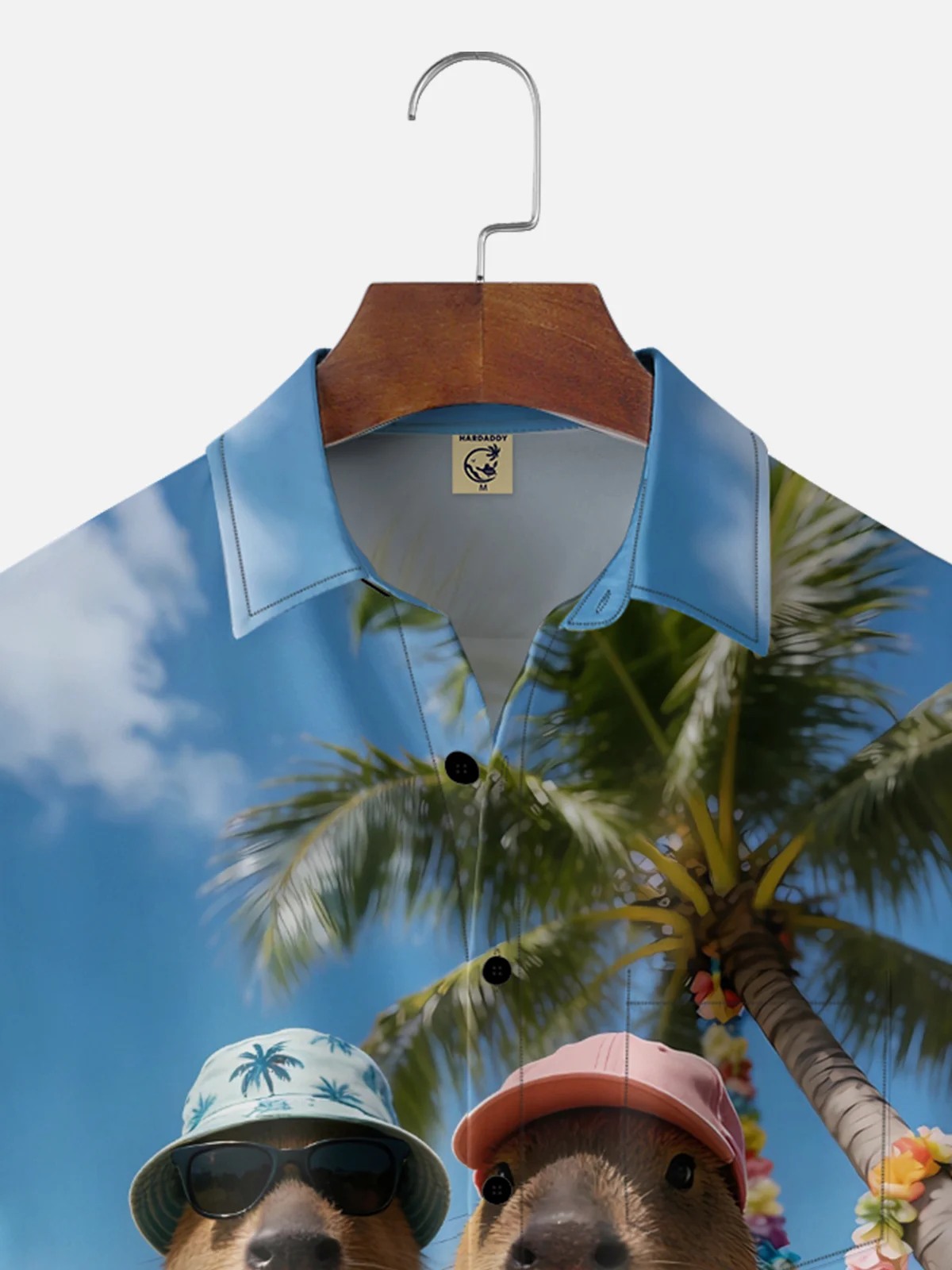 Moisture-wicking Capybara Banana Coconut Tree Beach Chest Pocket Hawaiian Shirt