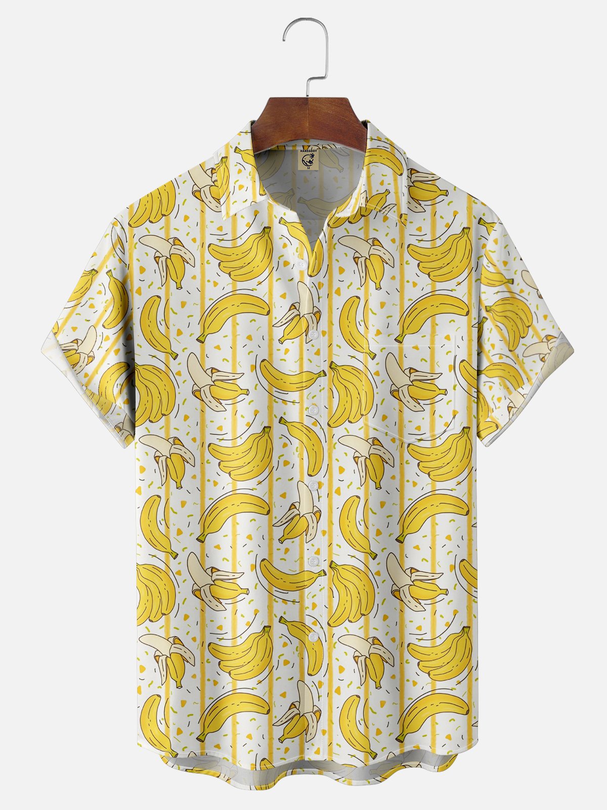 Moisture-wicking Banana Fruit Stripes Chest Pocket Hawaiian Shirt
