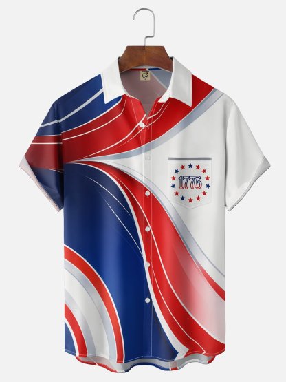 Moisture-Wicking U.S. Independence Day 250th Anniversary Commemorative Edition Chest Pocket Festive Hawaiian Shirt