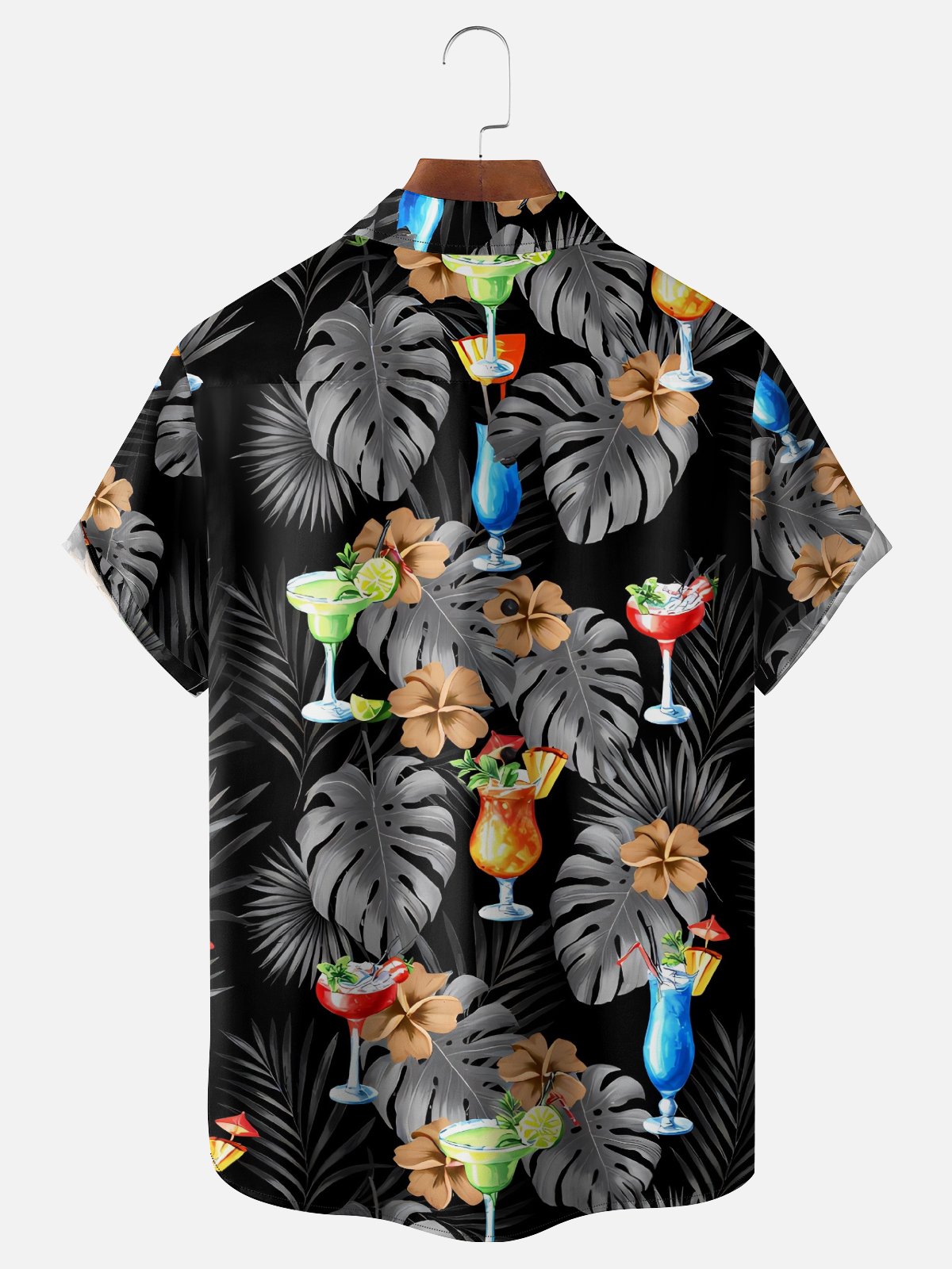 Moisture Wicking Tropical Botanical Cocktail Chest Pocket Holiday Hawaiian Shirt
