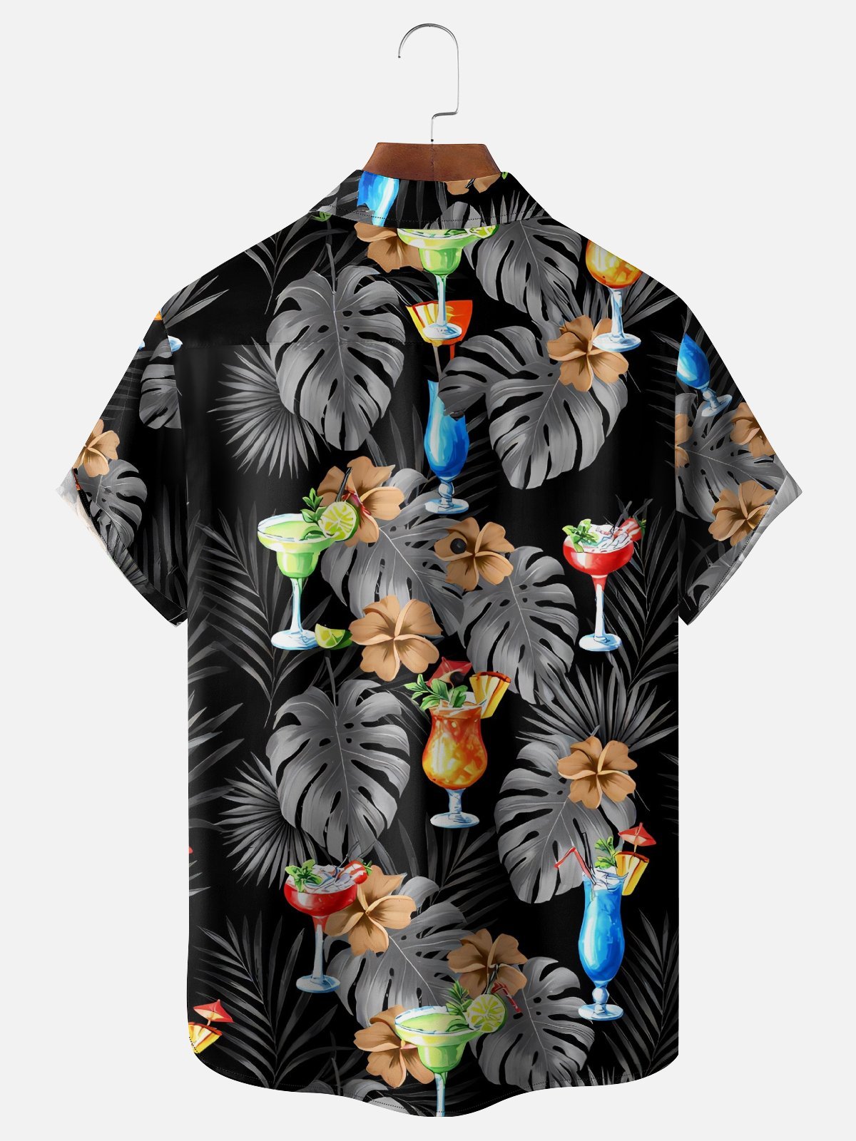 Moisture Wicking Tropical Botanical Cocktail Chest Pocket Holiday Hawaiian Shirt