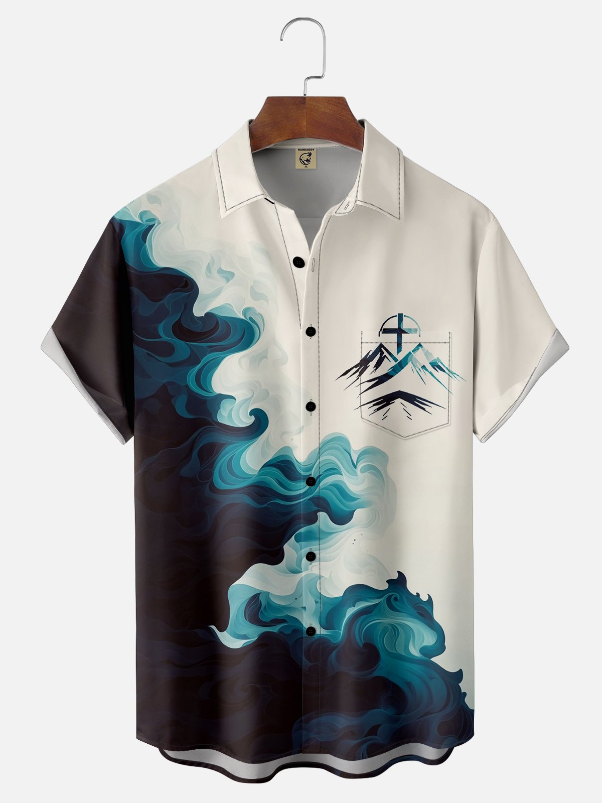 Moisture-wicking Easter Gradient Color Cross Chest Pocket Casual Shirt