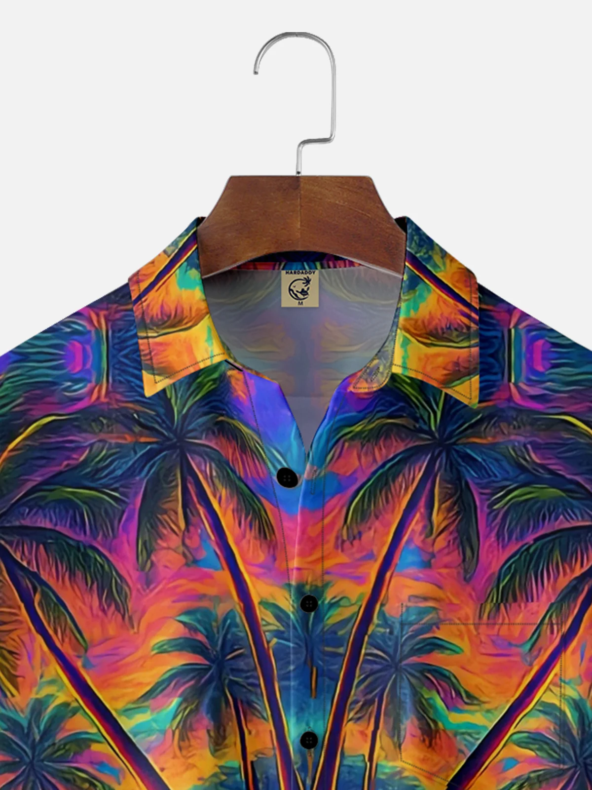 Synthetic Waveforms Moisture Wicking Artistic Ombre Coconut Tree Beach Chest Pocket Hawaiian Shirt