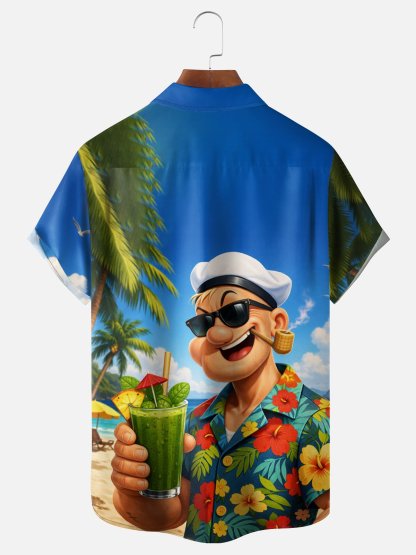 Moisture Wicking Tropical Island Vacation Sailor Chest Pocke Holiday Hawaiian Shirt