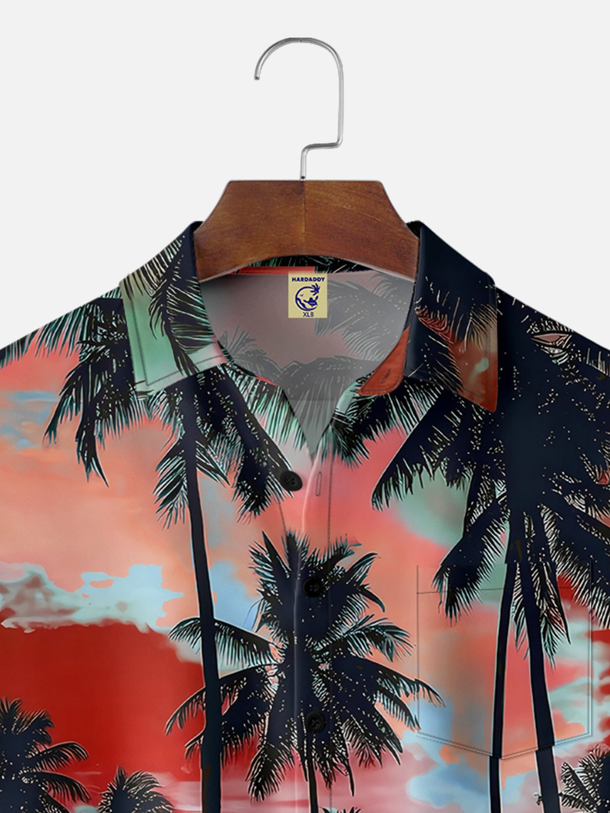 Big Size Moisture-wicking Beach Sunset Coconut Tree Chest Pocket Hawaiian Shirt