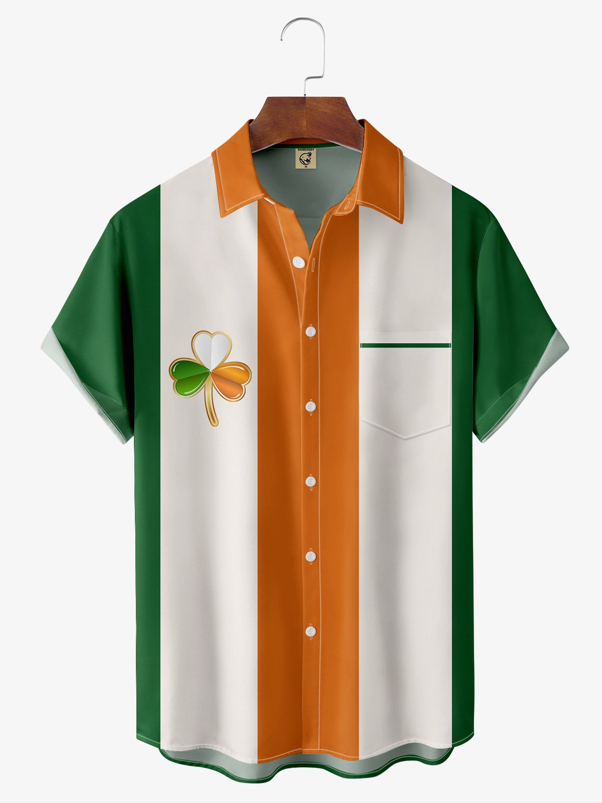 Hawaiian Button Up Shirt for Men St. Patrick's Day Lucky Clover Regular Fit Short Sleeve Bowling Shirt St Paddy's Day Shirt