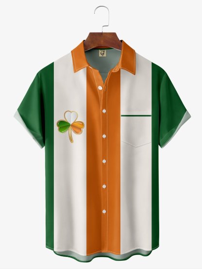 Hawaiian Button Up Shirt for Men St. Patrick's Day Lucky Clover Regular Fit Short Sleeve Bowling Shirt St Paddy's Day Shirt
