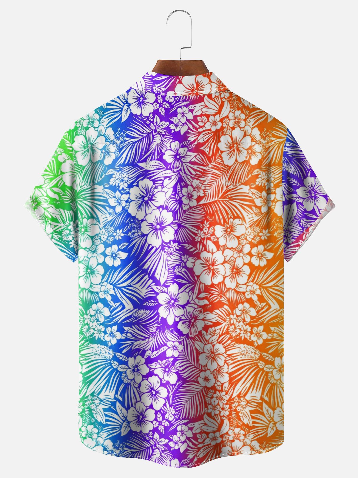 Moisture-Wicking Gradient Botanical Print Chest Pocket Holiday Hawaiian Shirt