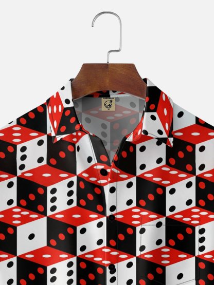 Moisture-Wicking Dice Pattern Chest Pocket Holiday Hawaiian Shirt