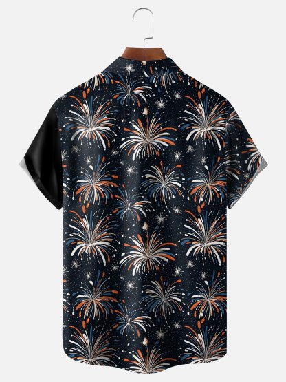 Moisture-wicking American Independence Day Memorial Day Cat Chest Pocket Bowling Shirt