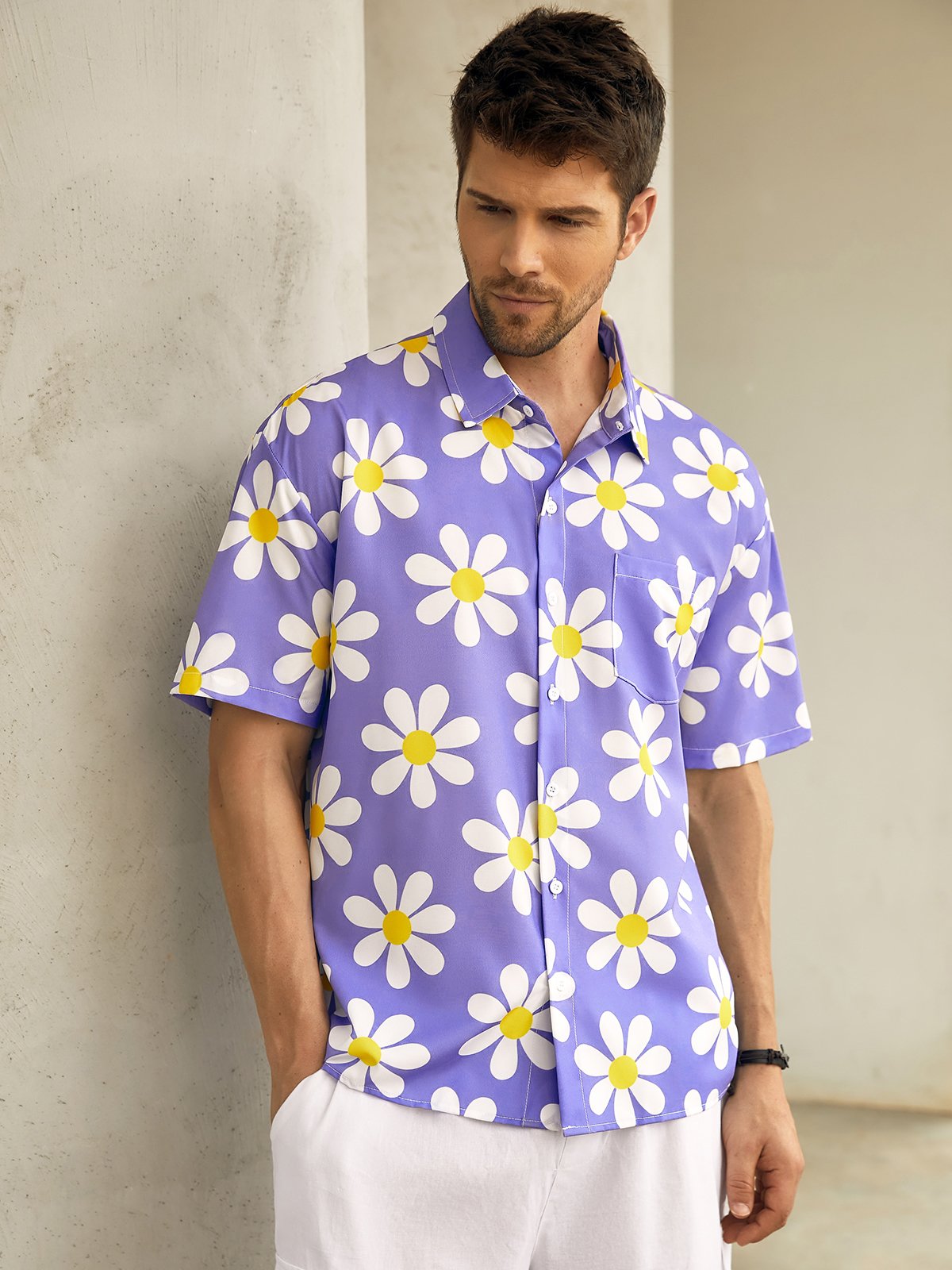 Floral Chest Pocket Short Sleeve Hawaiian Shirt