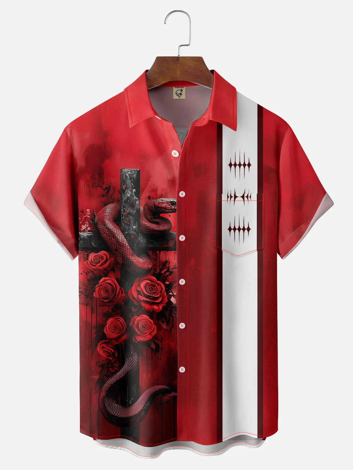 Moisture-wicking Easter Christian Cross Snake Chest Pocket Bowling Shirt