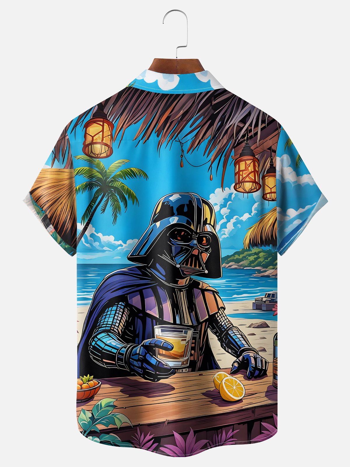 Tall Size Moisture-wicking Star Beach Coconut Tree Chest Pocket Hawaiian Shirt