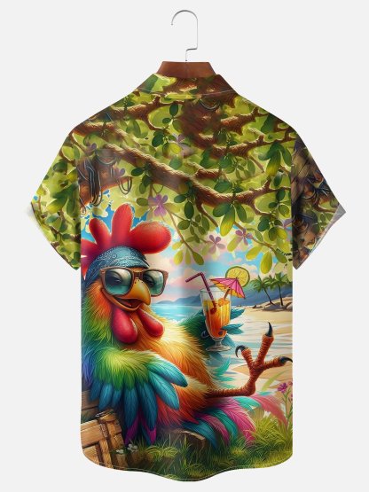 Moisture-wicking Vacation Big Cocktail Beach Chest Pocket Hawaiian Shirt