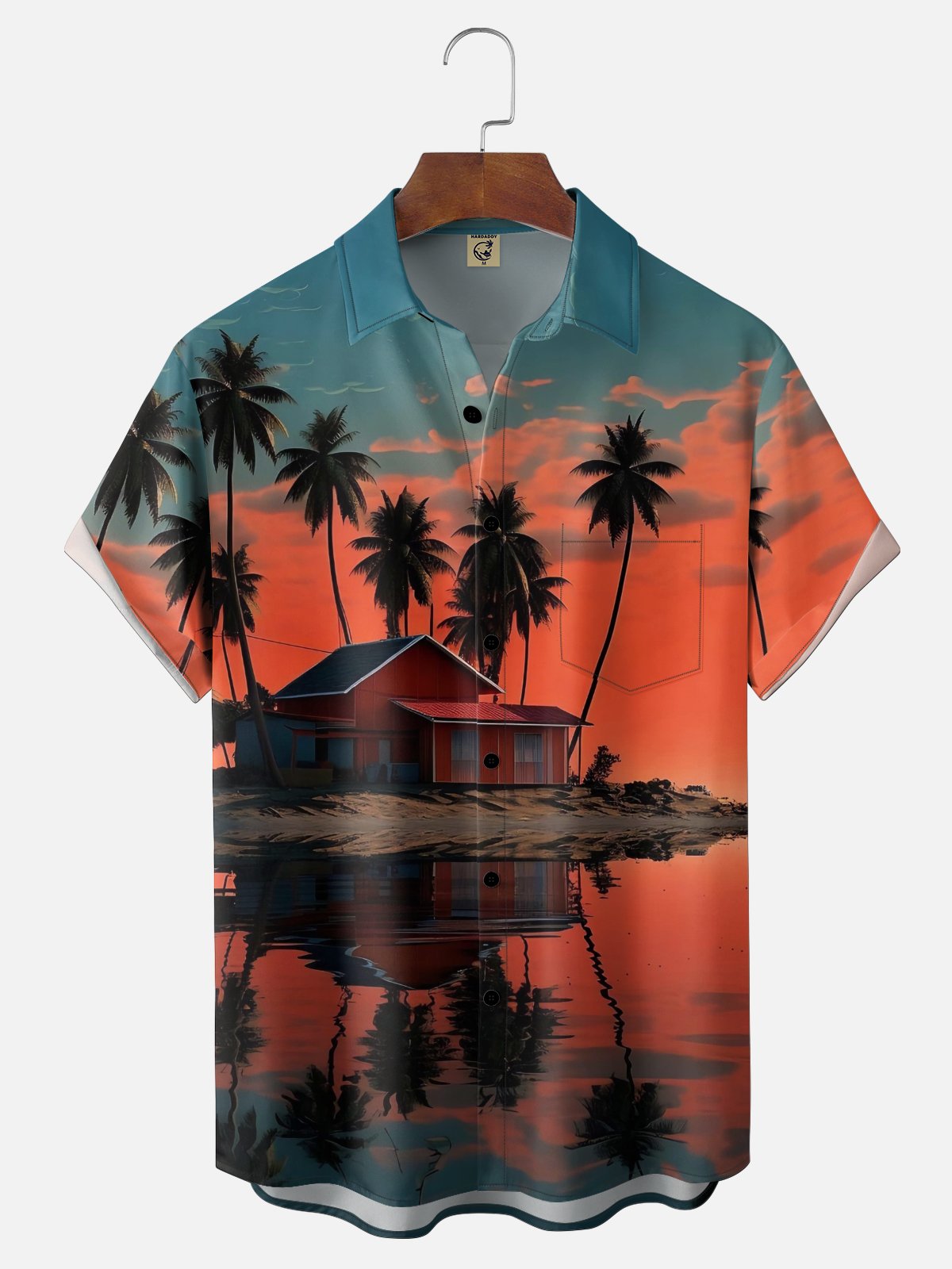 Moisture-wicking Coconut Tree Beach Chest Pocket Hawaiian Shirt
