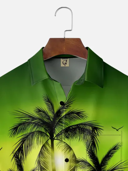 Moisture-wicking Palm Tree Chest Pocket Hawaiian Shirt