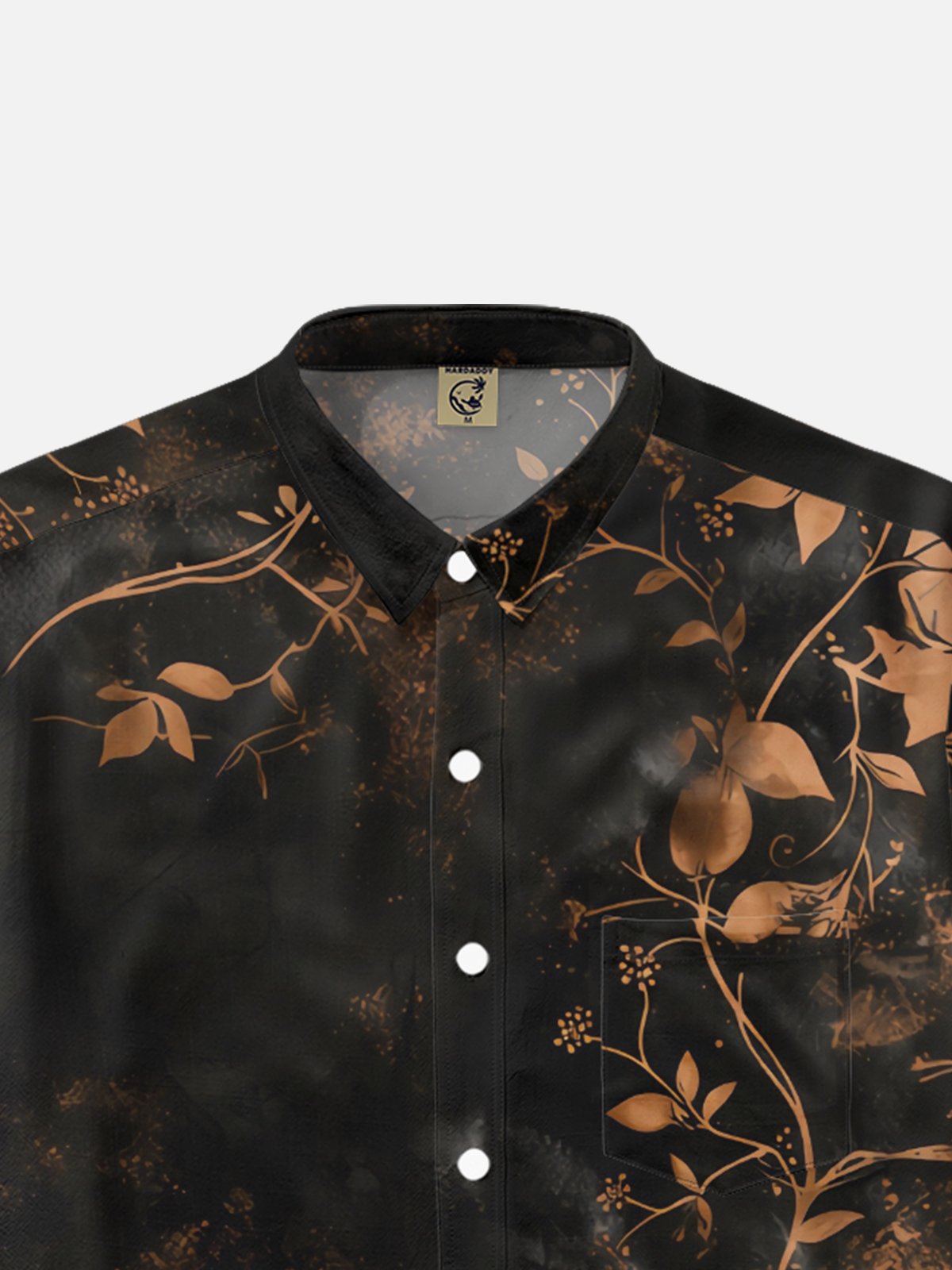 Moisture-Wicking Leaf & Floral Print Chest Pocket Holiday Hawaiian Shirt