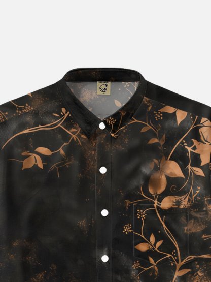 Moisture-Wicking Leaf & Floral Print Chest Pocket Holiday Hawaiian Shirt