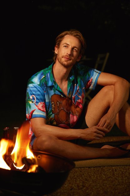 Flamingo Chest Pocket Short Sleeve Hawaiian Shirt