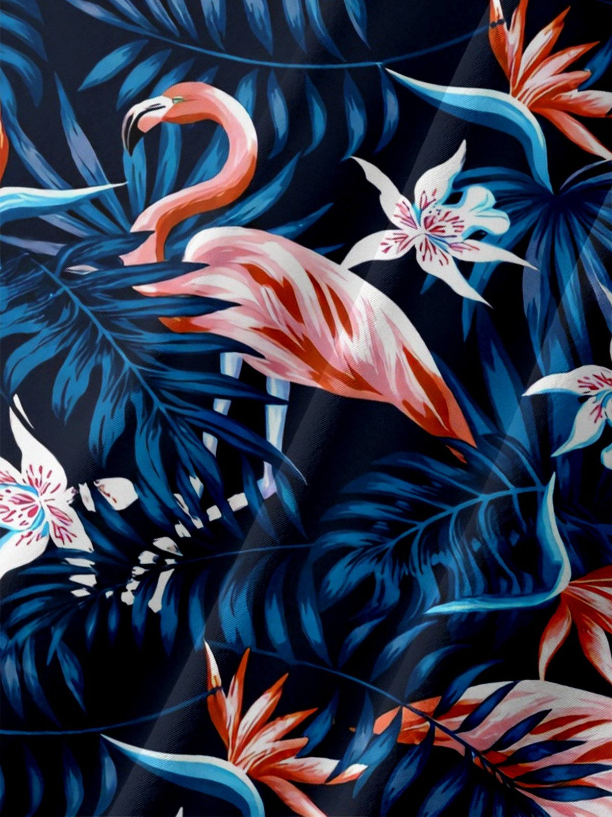 Moisture-Wicking Botanical & Flamingo Chest Pocket Holiday Hawaiian Shirt