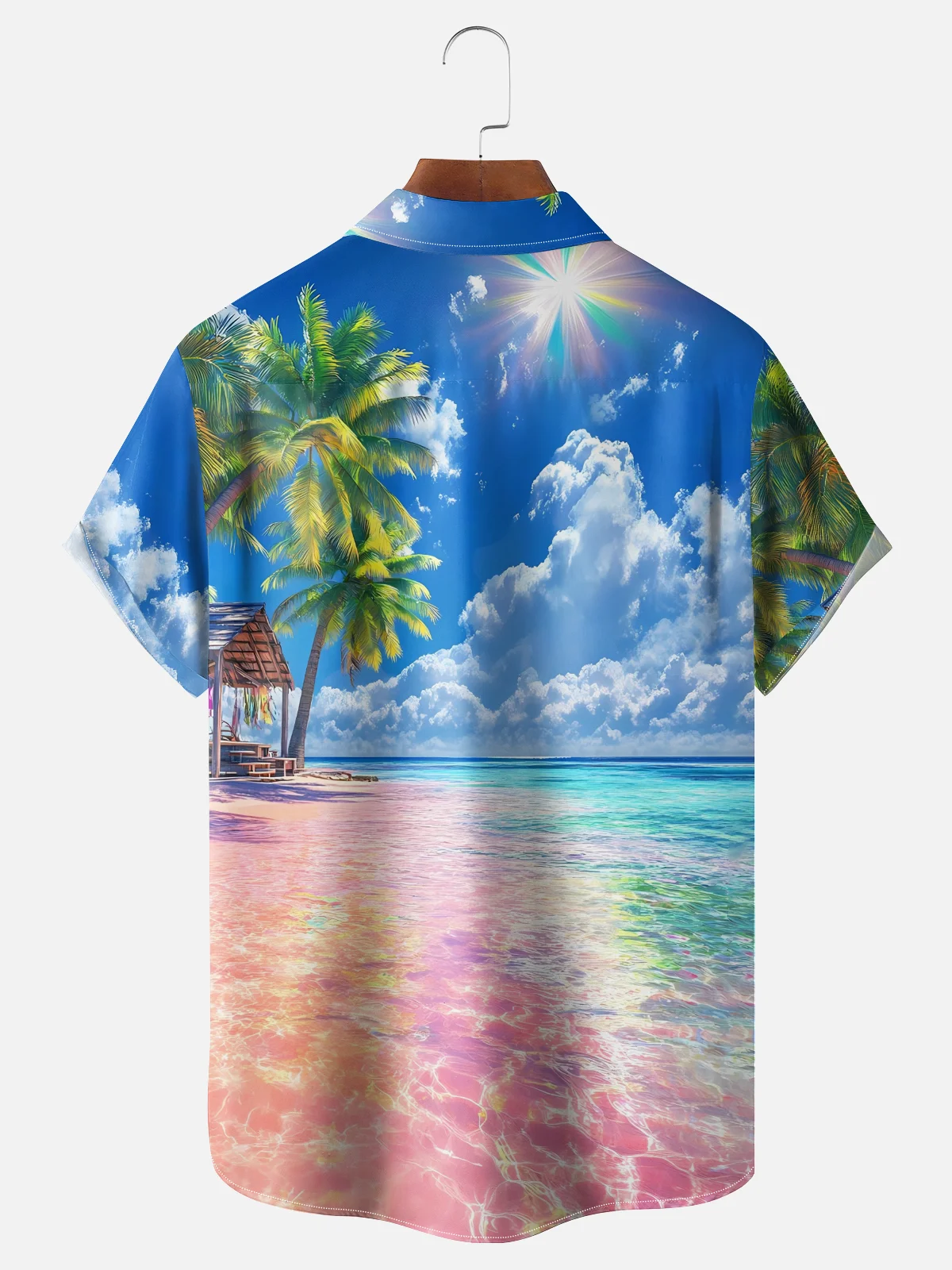 Moisture-wicking Island Beach Fantasy Art Chest Pocket Hawaiian Shirt