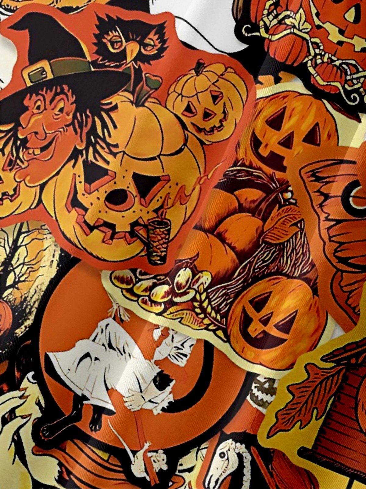 Moisture-Wicking Halloween Skull Pumpkin Beauty Ghost Chest Pocket Hawaiian Shirt