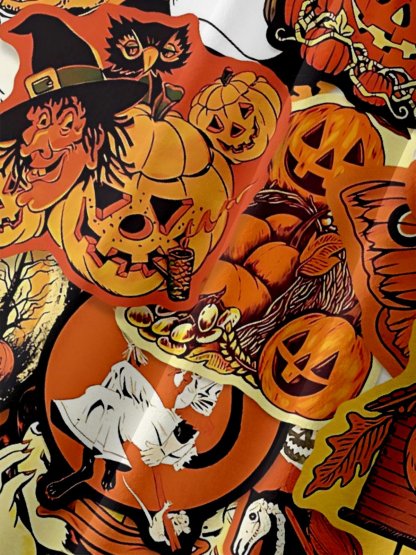 Moisture-Wicking Halloween Skull Pumpkin Beauty Ghost Chest Pocket Hawaiian Shirt