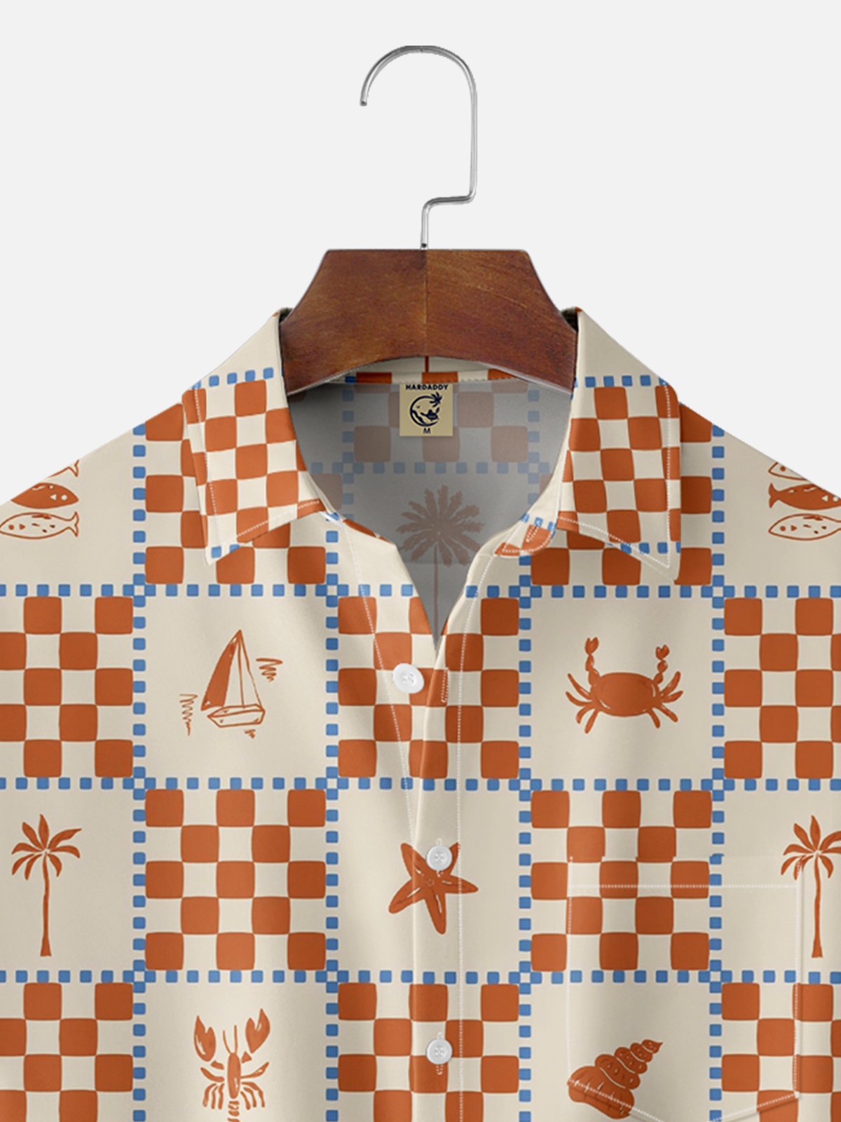 Moisture Wicking Geometric Flowers Ocean Animals Chest Pocket Hawaiian Shirt