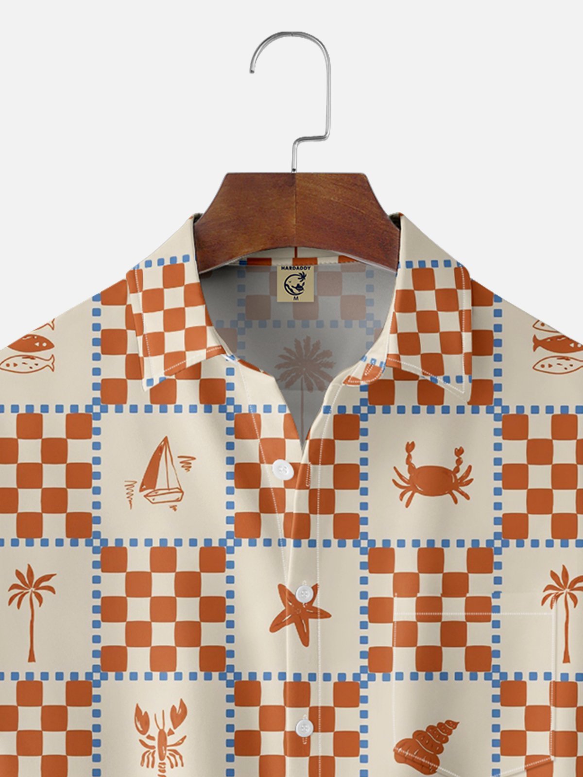 Moisture Wicking Geometric Flowers Ocean Animals Chest Pocket Hawaiian Shirt