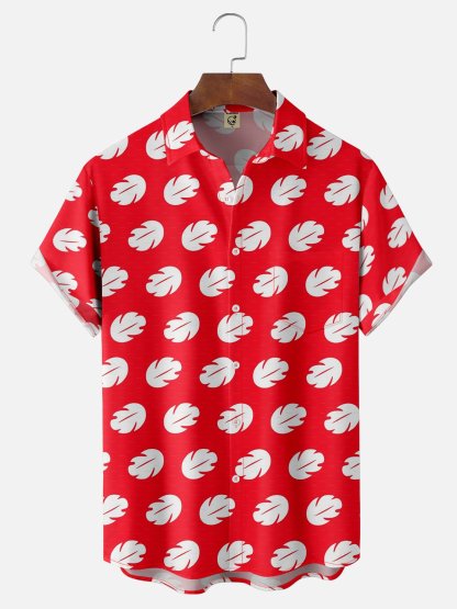 Moisture-wicking Leaf Chest Pocket Hawaiian Shirt