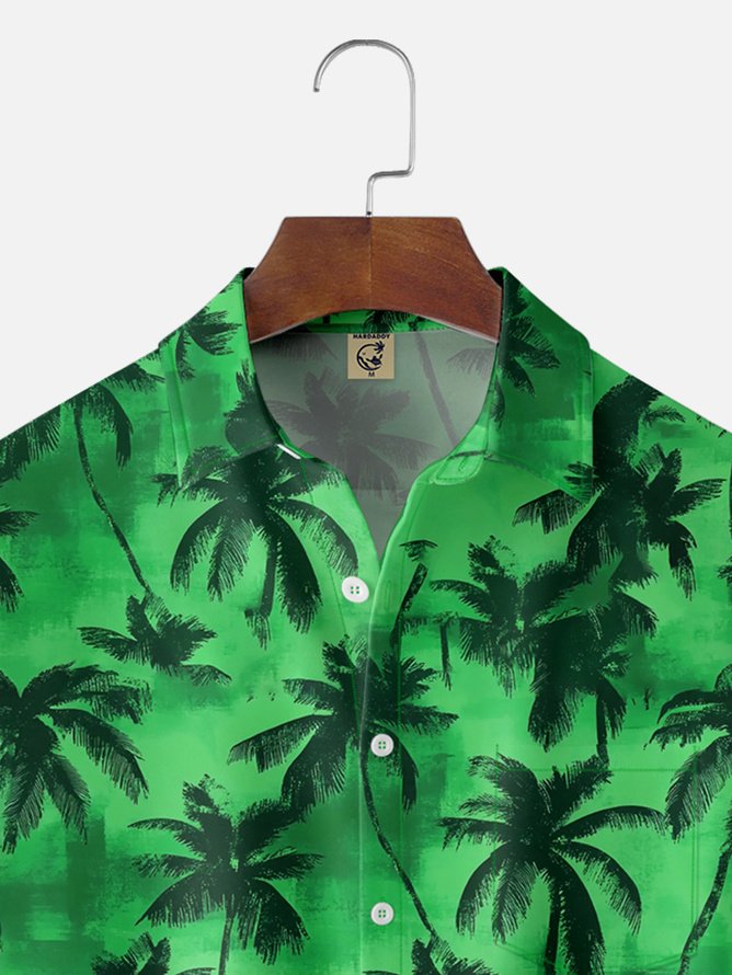 Tall Size Moisture-wicking Palm Tree Chest Pocket Hawaiian Shirt