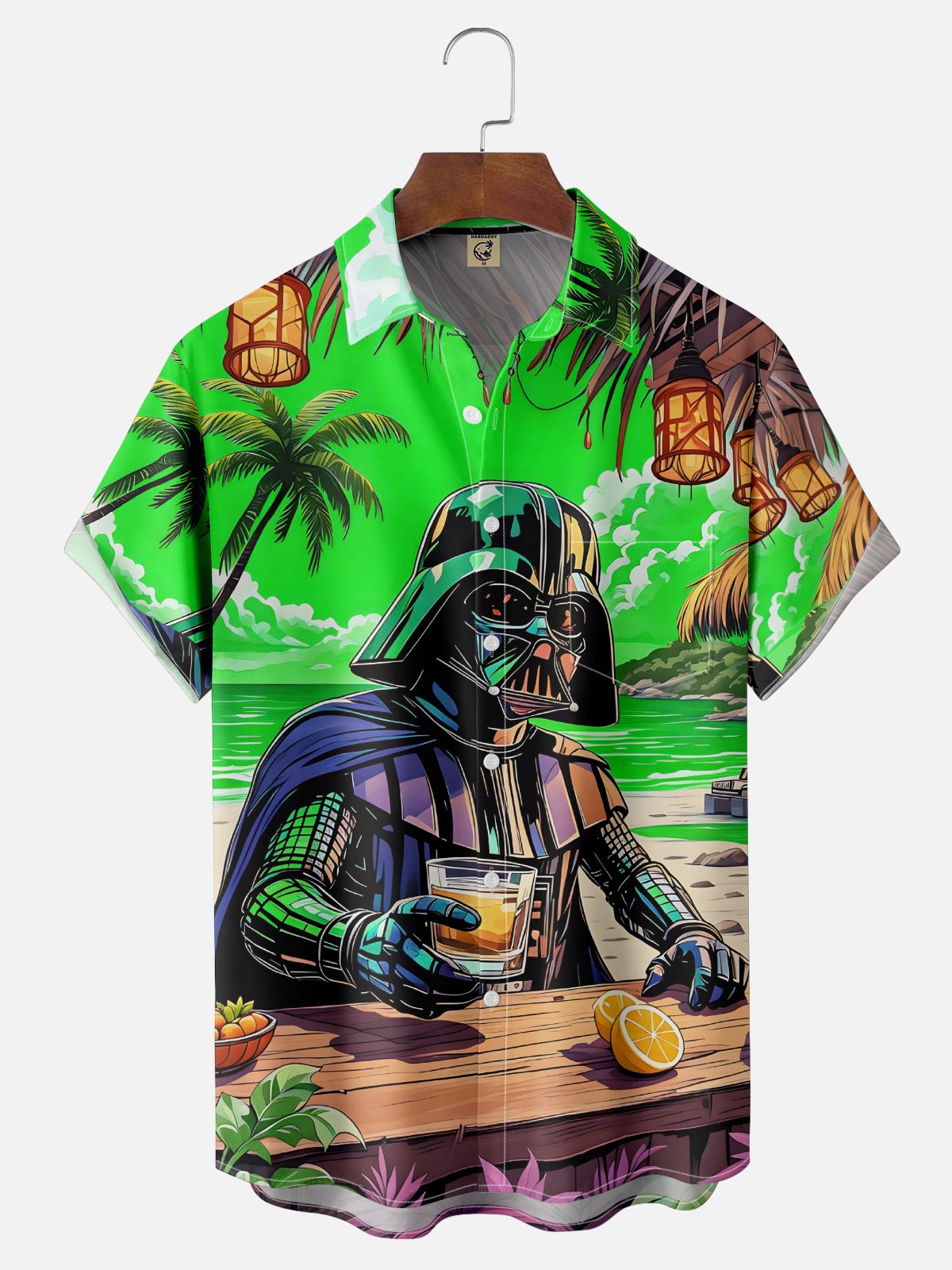 Moisture-wicking Star Beach Coconut Tree Chest Pocket Hawaiian Shirt