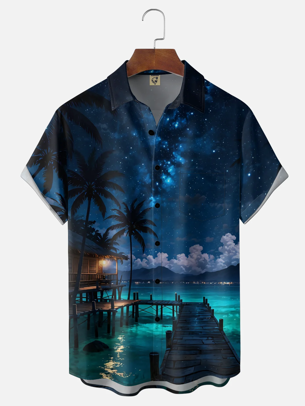 Moisture-wicking Coconut Tree Beach Chest Pocket Hawaiian Shirt